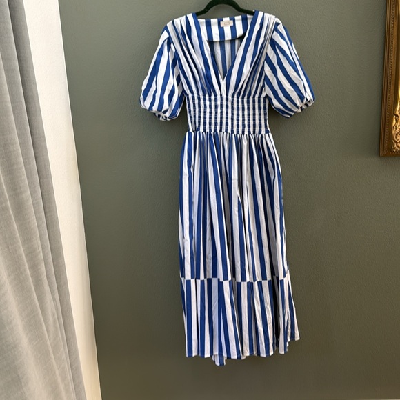 AYR The Puff Sleeve Midi Dress in Marais Blue Regatta Stripe Size S - Picture 4 of 12